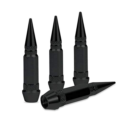Image of 20PCS 4.4 inch Length 14x1.5 Black Wheel Spike Lug Nuts,Cone /Conical Bulge Seat,Closed End Nuts with 1 Socket Key and Gift Set 4 Pcs Black Aluminum Tires Valve Stem Cover Caps