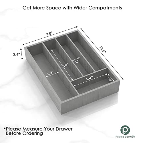 Pristine Bamboo Silverware Organizer - Kitchen Drawer Organizer and Utensil Organizer - Cutlery Tray – Flatware, Utensil and Silverware Holder - Silverware Tray for Drawer (5-Slots, Gray) - Thumbnail 3