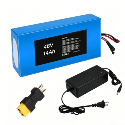 48V 14Ah Universal Power Pack Battery| 30A BMS & Waterproof PVC Case | T-Plug Ready & T-Plug to XT60 Adapter | 200-1000W Systems Support, Outdoor/Powertool/DIY Equipment