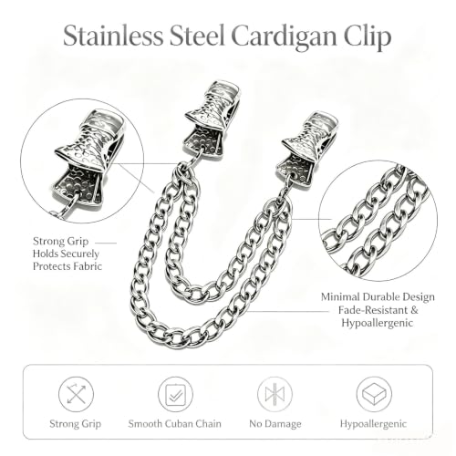 Image of Chain Collar Pins Heart Stone Cardigan Sweater Clip Top Cinch Clip