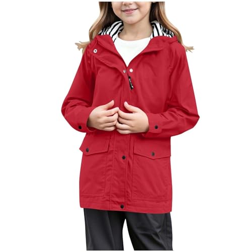 2025 Trendy Boys Girls Waterproof Rain Jacket with Hood Zipper Youth Cotton Lined Button Down Raincoats Windbreaker Outerwear