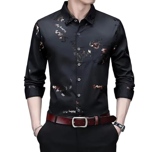 Men's Casual Long Sleeved Printed Shirt Non-Ironing Wrinkle Resistant Business Top
