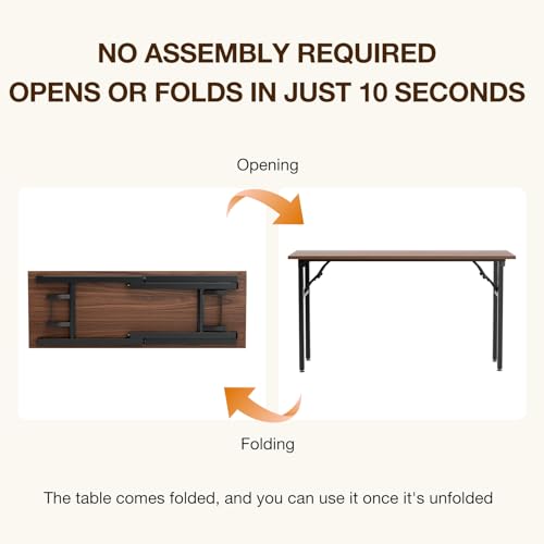 Image of TEMI Long Computer Desk Folding Table - 55.1 inch Foldable Office Desk, No Assembly, Perfect Writing Table for Bedroom, Dorm, or Apartment, Portable Large Desk or Study Table with Compact Design, Walnut