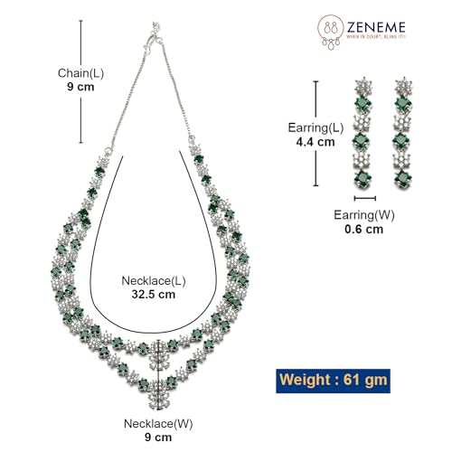 Image of ZENEME Rhodium-Plated American Diamond Studded Star Shaped Layered Necklace With Earrings Jewellery Set For Girls and Women
