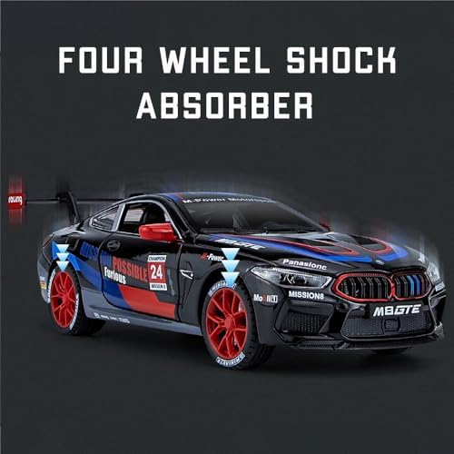 MTG Metro Toys & Gift - BMW M8 GTE Track Version | 1:24 Scale | Big Size Diecast Model Metal Pull Back Toy car for Kids with Openable Doors & Light, Music Toy Vehicle for Kids 【Colors as Per Stock】