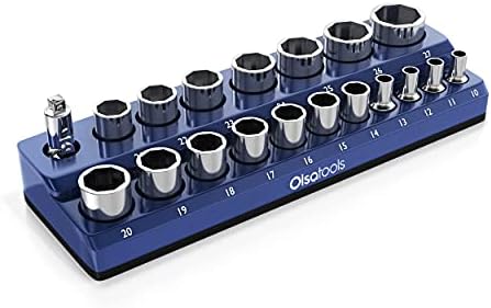 Magnetic Socket Holder | 1/2-inch Drive | Metric | Blue | Holds 19 Sockets | Professional Quality Tools Organizer | by Olsa Tools