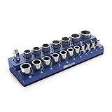 Magnetic Socket Holder | 1/2-inch Drive | Metric | Blue | Holds 19 Sockets | Professional Quality To
