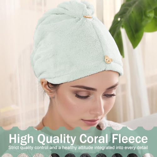 100% Baumwolle Haartücher Damen, Flaumig Schnell Saugfähig Schnelltrocknendes Haarturban Haarhandtücher mit Knopf, Super Saugfähig, Weich, Anti-Cresp, Frauen Haar Handtuch