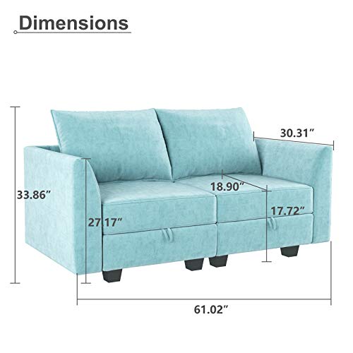 Honbay Fabric Loveseat Modern 2 Seater Couch Modular Love Seat Sofa For Small Apartment, Aqua Blue #TOP5