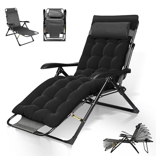AYDFUORT Sonnenliege Klappbar, Liegestuhl Garten, Klappbare Gartenliege Verstellbar Rückenlehne, Relaxsessel Garten Mit Auflage Polster, Getränkehalter, Liegestuhl Balkon Belastbar150kg (Schwarz)