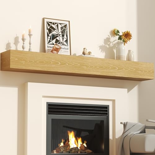 CRAFTEASE 72' Fireplace Mantel, Solid Wood Mantels for Over Fireplace 5' Thick Wall Mounted Shelves...