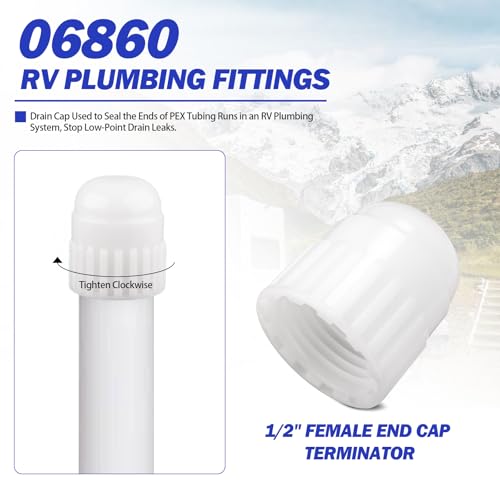 Image of 06860 RV Water Line Drain Cap, 1 /2 Inch Fresh Water Tank Drain Cap Low Point Drain Caps Cover- Compatible with Male End Pipes With 1 /2 inchMale Fittings, RV Plumbing Fittings(4 PCS）