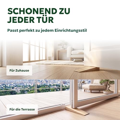 Türstopper rutschfest aus Bambus - 2er Set Türkeil aus Holz - Fester Türstopper boden mit Gummi - Türkeile für alle Böden - Holzkeile für alle Arten von Türen - Door stopper