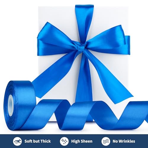 Image of Mauproy 1-1 /2 Inch Wide Royal Blue Satin Ribbon, 50 Yards Solid Polyester Fabric Ribbon for Roses Making, Gift Wrapping, Flower Bouquets, Wedding Decorations, Handmade Crafts