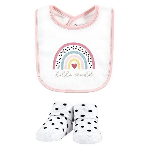 Image of Hudson Baby Unisex Baby Cotton Bib and Sock Set, Modern Rainbow, One Size