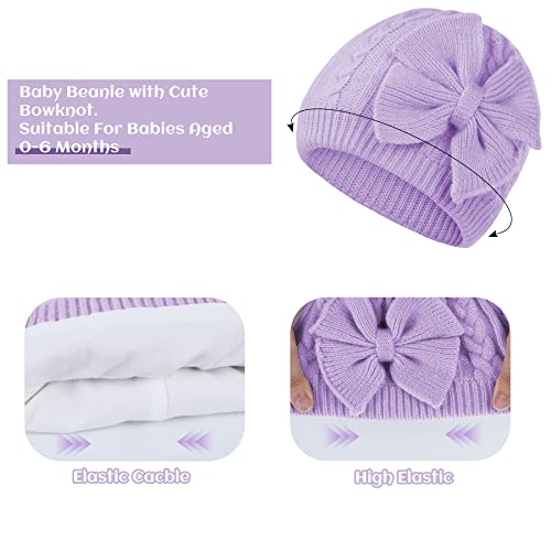 Zando Winter Knitted Baby Hat For Girls Warm Lined Infant Caps Toddler Girls Hat Autumn Cute Bow Classic Beanie Purple 6-12 Months #TOP3