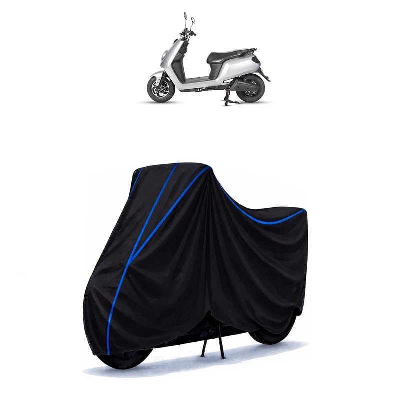 Image of Scooty Cover Water Resistant for Glob Bike | Universal Scooter & Bike Cover | Heavy Duty UV Dust, Rain & Scratch Protection | Elastic Fit All Weather Indoor Outdoor | Black with Blue Piping