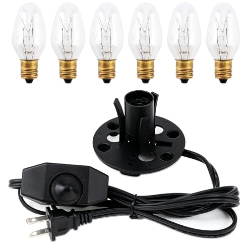 Image of RTNLTI Salt Lamp Cord Replacement with Dimmer Switch and 6-Pack E12 Halogen Salt Lamp Bulbs for Himalayan Salt Lamp (5 Feet)