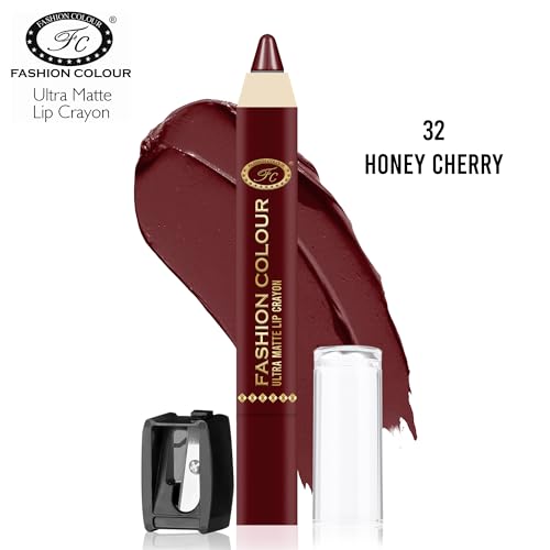 Image of FASHION COLOUR Ultra Matte Lip Crayons With Free Sharpener | Smudge Proof And Waterproof | For Hydration And Moisturization | Long Lasting Lipwear with Matte Finish, Cruelty-free and Paraben-free - 2.5 gm(Honey Cherry)