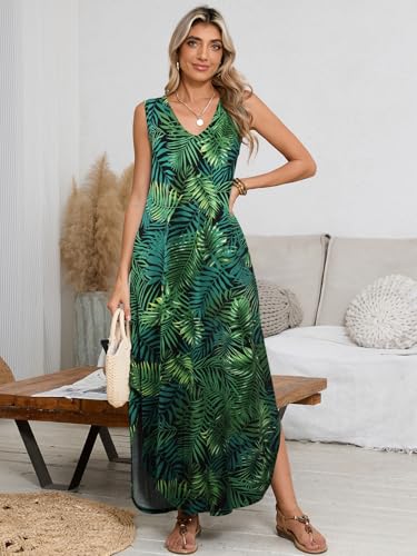 Image of BELAROI Womens Plus Size Maxi Dress Sundress Summer Casual Sleeveless V Neck Pockets Beach Swimsuit Coverup Loose