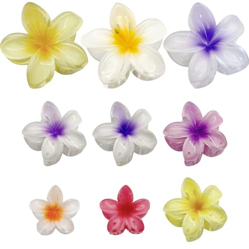Flor Pinzas Pelo Mujer, 9 Piezas Pinzas de Pelo Hawaianas, Forma de Flor Clips Hebillas de Cabello Garras de Plástico Antideslizante para Mujeres y Niñas, Pinzas Para el Pelo de Flores