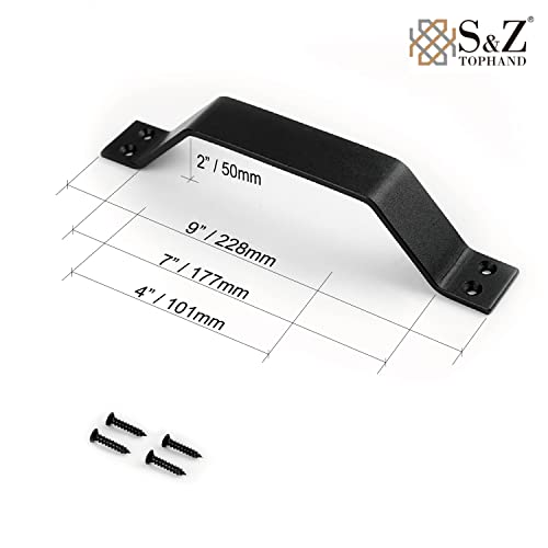 Image of S&Z TOPHAND 9 inch Sliding Barn Door Handle, Black Gate Handle Set, Door Pull, Pull Handle for Sliding Barn Door,Both Interior and Exterior Doors, Door Handle (4)