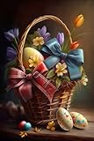 Diamond Painting Kits - Resurrection Egg & Bow Flower Basket Diamond Painting - Adult Children Full Round Crystal Embroidery Kit,for Easter Home Decor Wall Decor, Fantastic Friendship Gifts 12x16inch