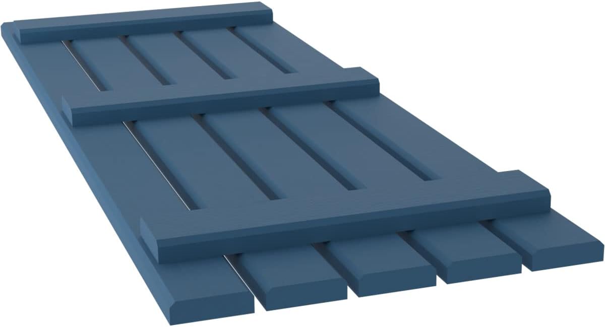 Ekena Millwork ARW401SB519X58HBH Americraft Five 3 Exterior Real Wood Spaced Board-n-Batten Shutters (Per Pair), Sojourn Blue