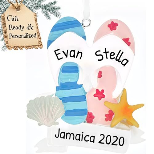 3D Personalized Our First Christmas Ornament 2025 | Custom Flip Flop Couple Ornaments Beach Lover Couples Ornament 2025 Family of 2 Unique for a Couple Ornaments Couples Unique Gifts