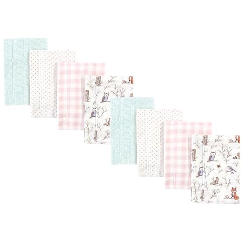 Image of Hudson Baby Cotton Poly Flannel Burp Cloths Multipack, Enchanted Forest 8-Pack, One Size