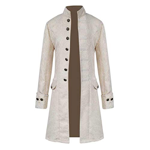 SHOBDW Hombres Cardigans Talla Grande Invierno Cálido Sólido Stand Collar Vintage Tailcoat Chaqueta Rompevientos Abrigo Outwear Botones Retro Abrigos Largos Trajes y Blazers(B-Blanco,XL)