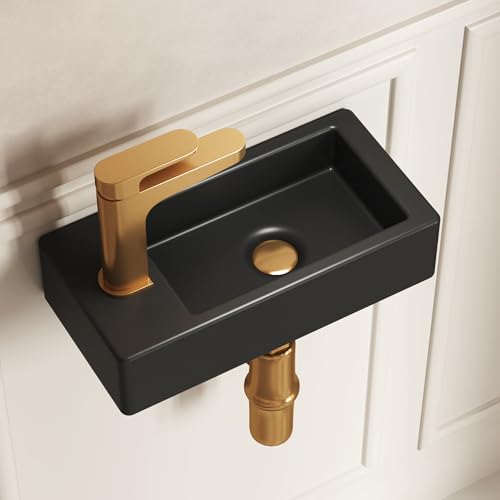 Image of DeerValley Black Ceramic Wall Mount Bathroom Sink 37x18.5x9cm