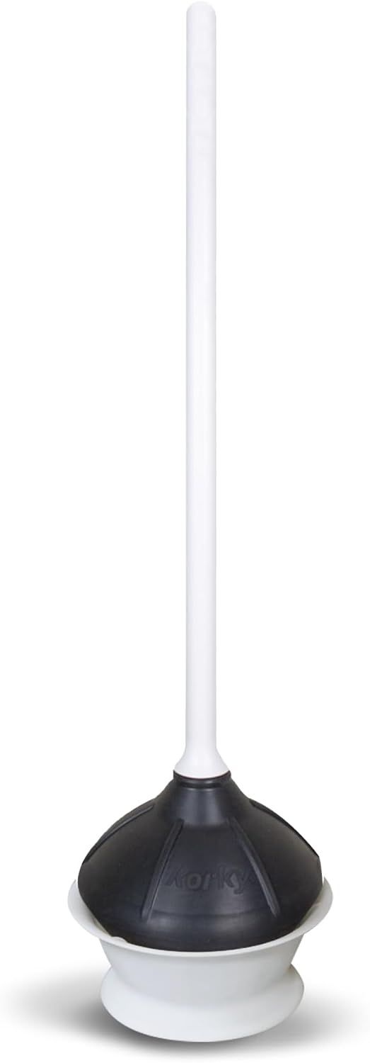 Korky Toilet Plunger and Drip Tray - Fits All Bowl Shapes – Clears Common Clogs – Flexible Rubber for Effective Plunge - All Purpose Power Plunger