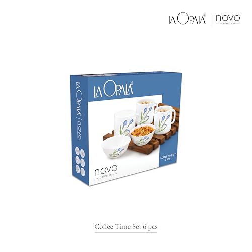 Image of La Opala Novo Collection Opal Glass Crockery | Gift Set of 6 | Coffee Time Set 6 pcs English Lavender | Bowls & Coffee Mugs | Microwave Safe | 100% Vegetarian | Extra Strong | Super Light & White