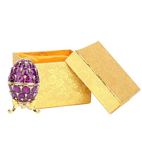 Hztyyier Pintado a Mano esmaltado Vintage Faberge Huevo Estilo Decorativo Organizador de joyería baratija Caja Huevo de Pascua decoración Regalo para decoración del hogar(Púrpura)