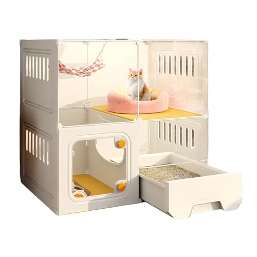Quxxuol 猫ゲージ 2段 3段 トイレ付き 大型 屋内用猫ケージ ドア付き 完全な透明性 車輪付き 組み立てが簡単 通気性が良い 引き出し式デザインでお手入れ簡単 猫 ケージ トイレ付き 猫 囲い (2層-B,車輪なし)