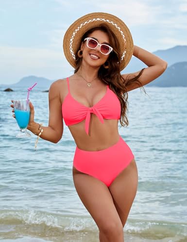 Image of Blooming Jelly Womens High Waisted Bikini Set Tie Knot High Rise Two Piece Swimsuits Bathing Suits