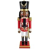 Christmas Holiday Wooden African American Nutcracker Figure Soldier with a Red Uniform Jacket with...