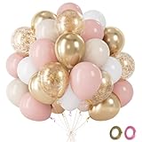 Fairymaiden Globos Rosas y Dorados - 60 Piezas Dorados Blancos Rosas Baloes Con Globo Confeti Metalizados, Boda Helio Globos Para Mujeres Niñas Cumpleaños Bridal Baby Shower Bautismo, 12 Pulgada