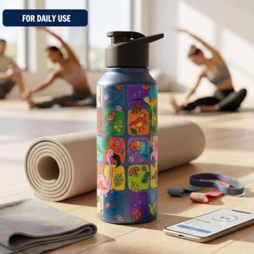 Image of VOIK Printed Stainless Steel Water Bottles for Kids, Office, Sports & Travel (750 ML) (Flamingo-Sipper)