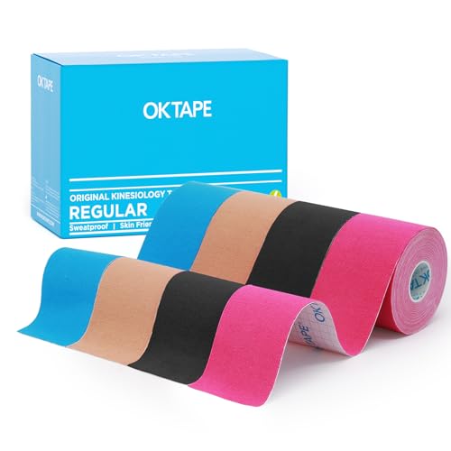 Image of OK TAPE Kinesiology Tape (4 Pack) Latex Free Cotton Uncut 2in x 16.4ft