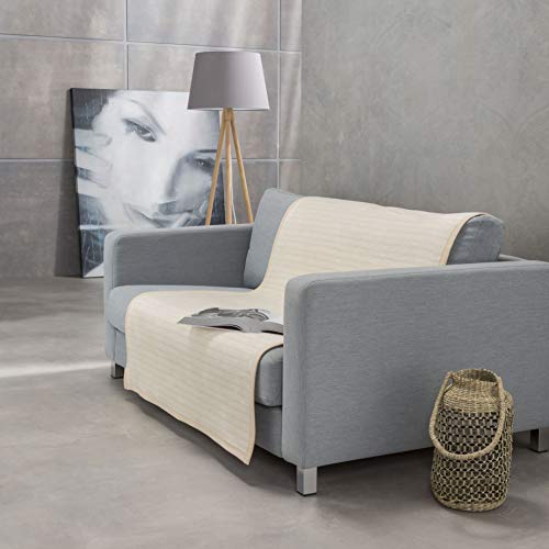 Ibena Fano Sofaschoner 100x200 cm – Sofaschutz wollweiß Creme, toller Couchschoner aus hochwertiger Baumwollmischung, kuschelweich und pflegeleicht