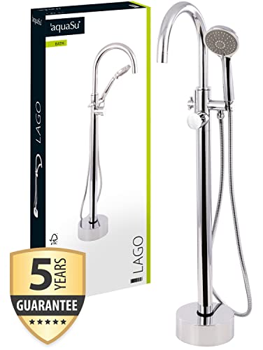 Airuida Badewannenarmatur Aus Messing – Gebürstetes Nickel, Freistehend, Mit 2-in-1-Handbrause & 360° Auslauf