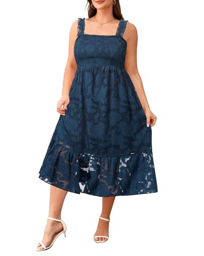Image of Plus Size Summer Dress - Sun Boho Beach Casual Floral Spaghetti Strap Sleeveless Long Maxi Dresses
