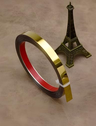 Image of ARBAIN Stainless Steel Self Adhesive Trim Strip Mirror Gold Finish 12mm x 16.4ft (5m) Roll Peel and Stick for Wall Decoration, Office, Home, Bedroom, Highlighters Border Wardrobe (Pack of 1 Roll)
