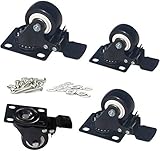 MySit Plate Casters with Brake Lock and Hardwares, 4 Pack 2 Inch Heavy Duty Black Swivel PU Rubber Brake Caster Wheels (Caster_2in_Brake)