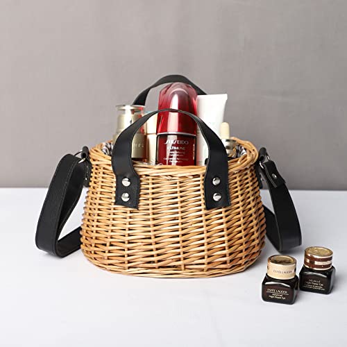 Image of YAHUAN Summer Straw Bag for Women Wicker Purses Woven Wicker Basket Handbag with Lining Beach Sea Rattan Tote