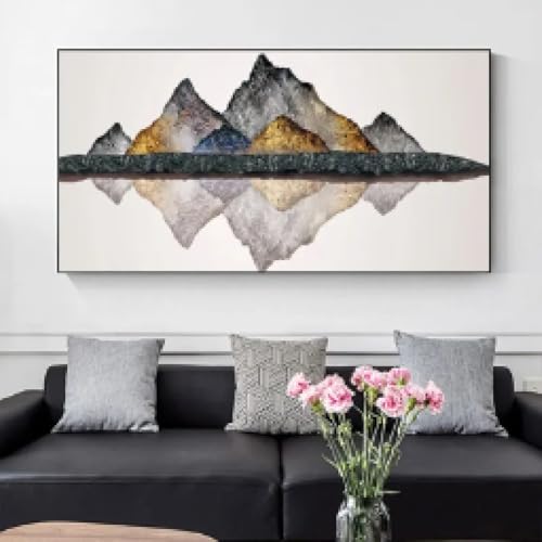 Peinture sur toile abstraite minimaliste paysage montagne dorée affiche murale cadre 90x180 cm
