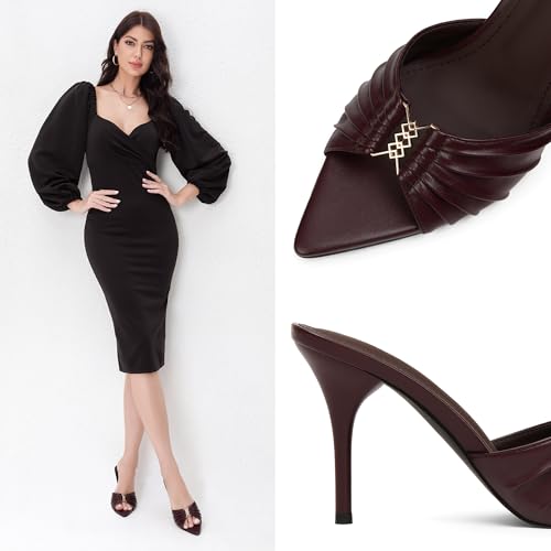 Image of iiimmu 3.5 IN Stiletto Mules High Heels with Pointed Peep Toe Heeled Sandals Faux Leather
