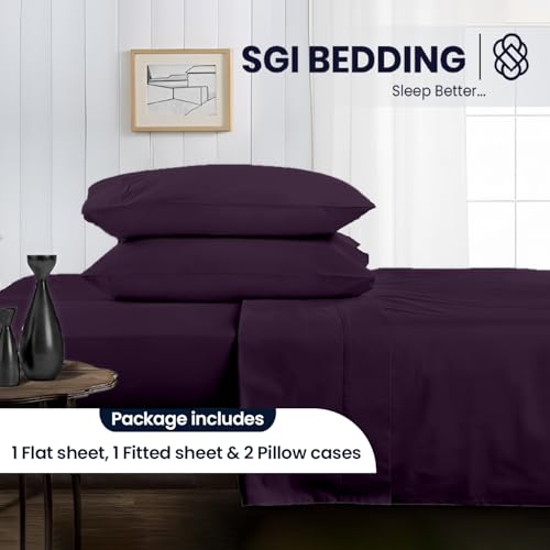 Image of SGI bedding Queen Bed Sheets Set - Premium 600 TC Egyptian Cotton, Crisp & Cooling Sateen Weave, Extra Soft Hotel Collection, Fits Mattresses Up to 16 Inch Deep, Breathable & Long Lasting - Plum